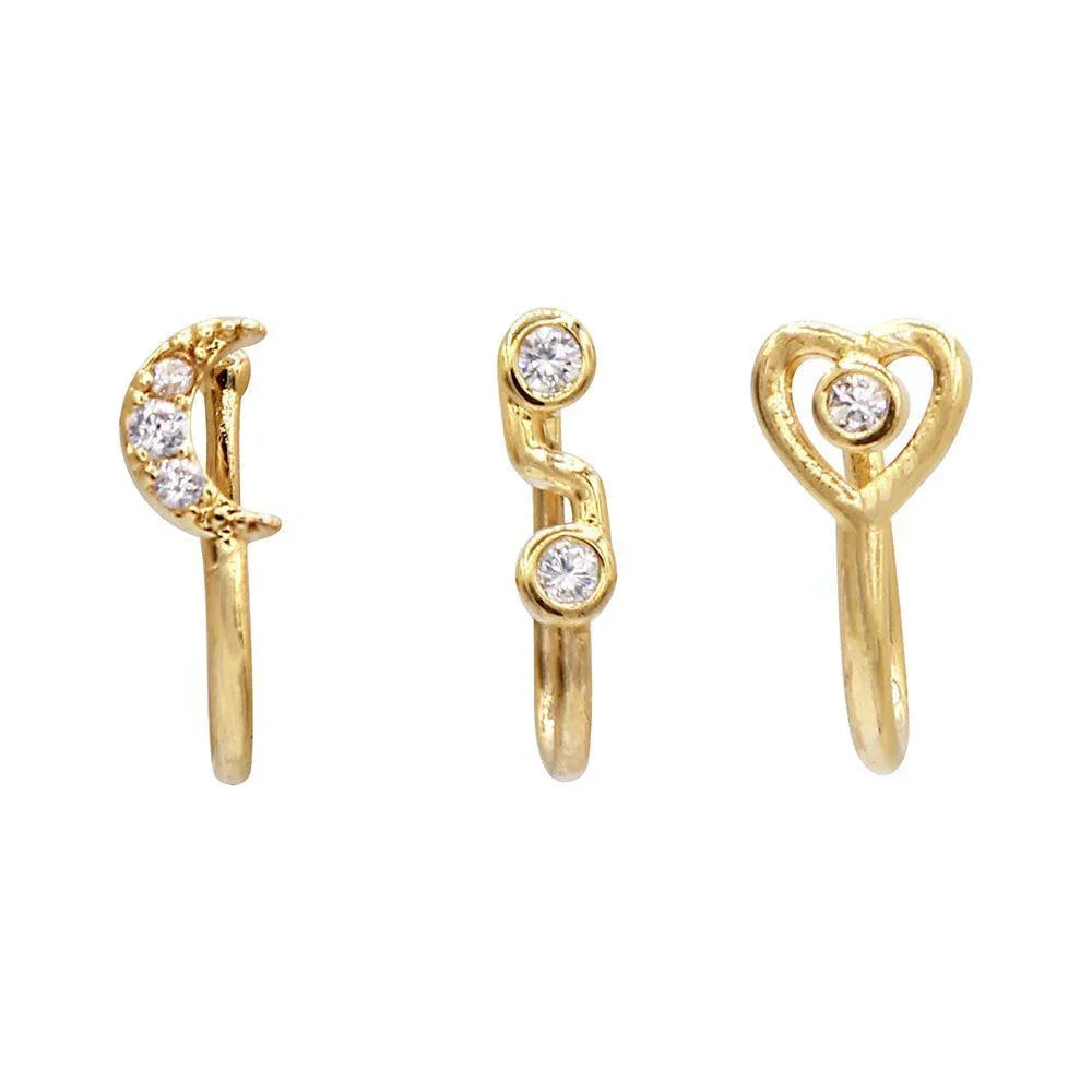 14K Gold Dipped Crescent Moon Heart Nose Clips - Jewelry Store by Erik Rayo