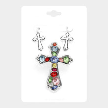 Load image into Gallery viewer, Silver Multi Stone Cross Magnetic Pendant Set
