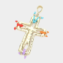 Load image into Gallery viewer, Gold Colorful Hammered Metal Cross Pendant Set
