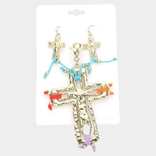 Load image into Gallery viewer, Gold Colorful Hammered Metal Cross Pendant Set
