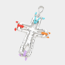 Load image into Gallery viewer, Silver Colorful Hammered Metal Cross Pendant Set
