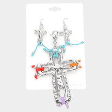 Load image into Gallery viewer, Silver Colorful Hammered Metal Cross Pendant Set

