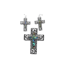 Load image into Gallery viewer, Silver Abalone Cross Pendant Set
