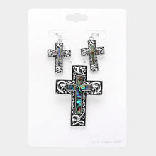 Load image into Gallery viewer, Silver Abalone Cross Pendant Set
