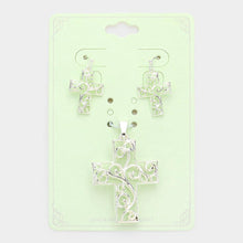 Load image into Gallery viewer, Silver Filigree Metal Cross Pendant Set
