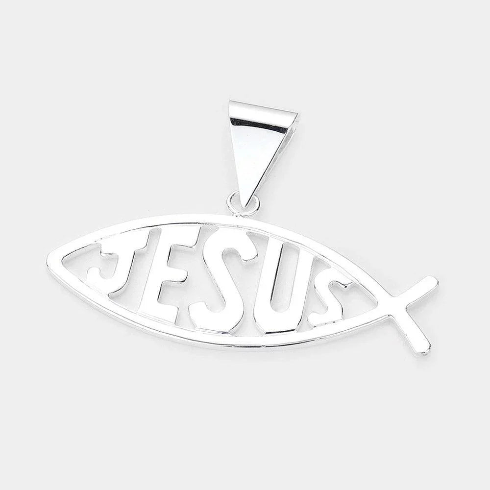 Silver JESUS Message Metal Ichthys Pendant - Jewelry Store by Erik Rayo