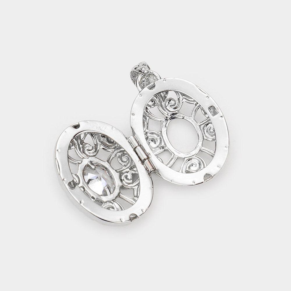 Silver CZ Oval Accented Filigree Metal Locket Pendant - Jewelry Store by Erik Rayo