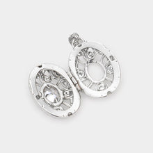 Load image into Gallery viewer, Silver CZ Oval Accented Filigree Metal Locket Pendant
