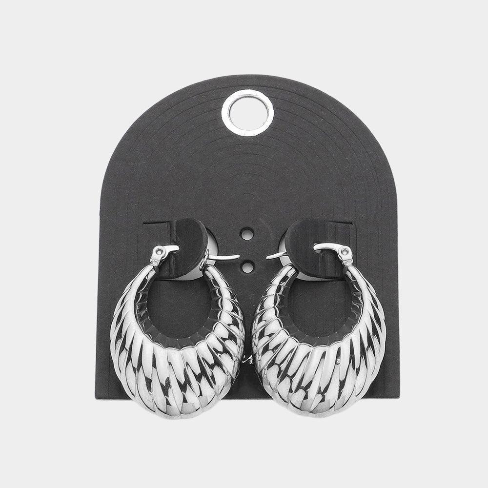Silver Textured Metal Hoop Pin Catch Earrings - Jewelry Store by Erik Rayo