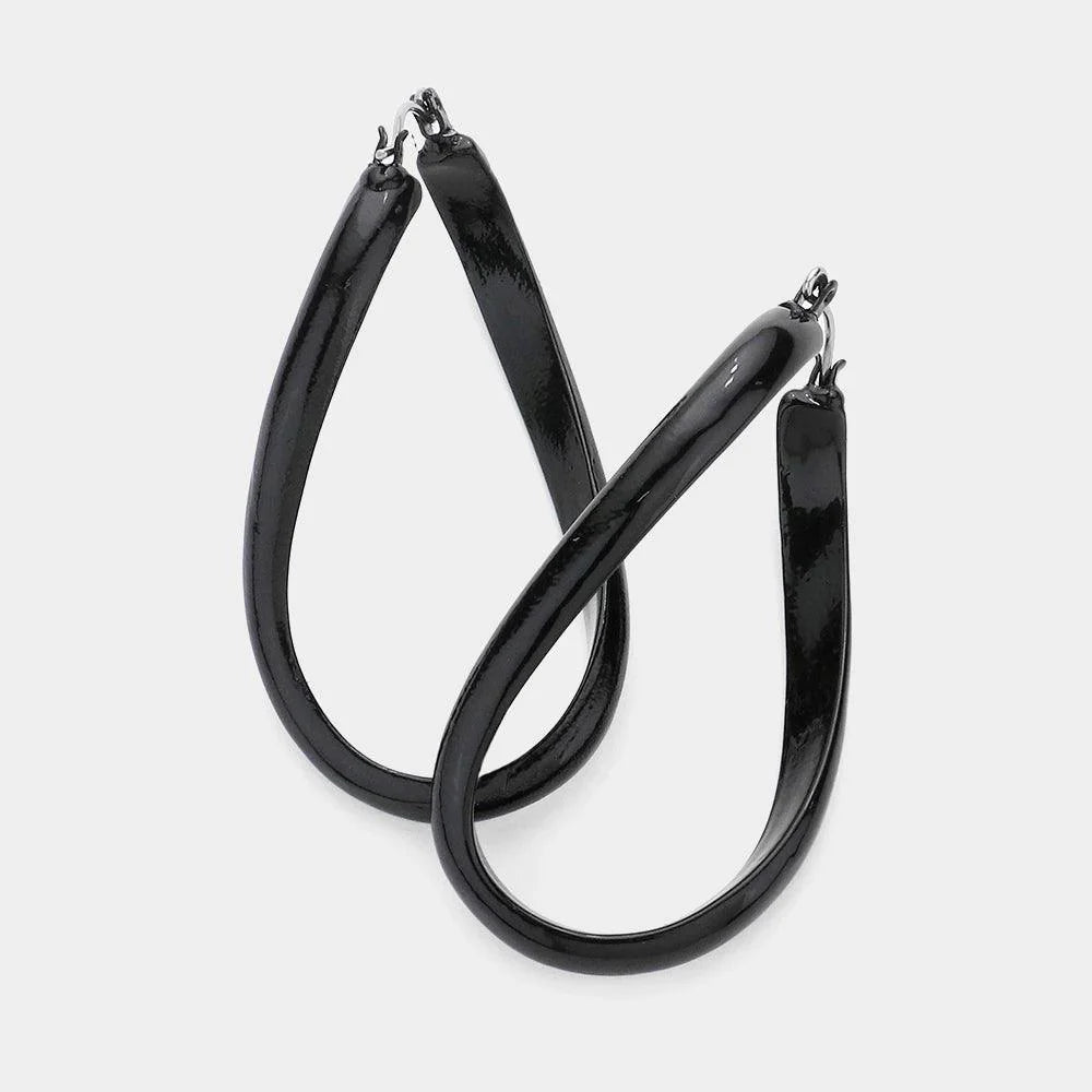 Black Twisted Metal Oval Hoop Pin Catch Earrings - Jewelry Store by Erik Rayo