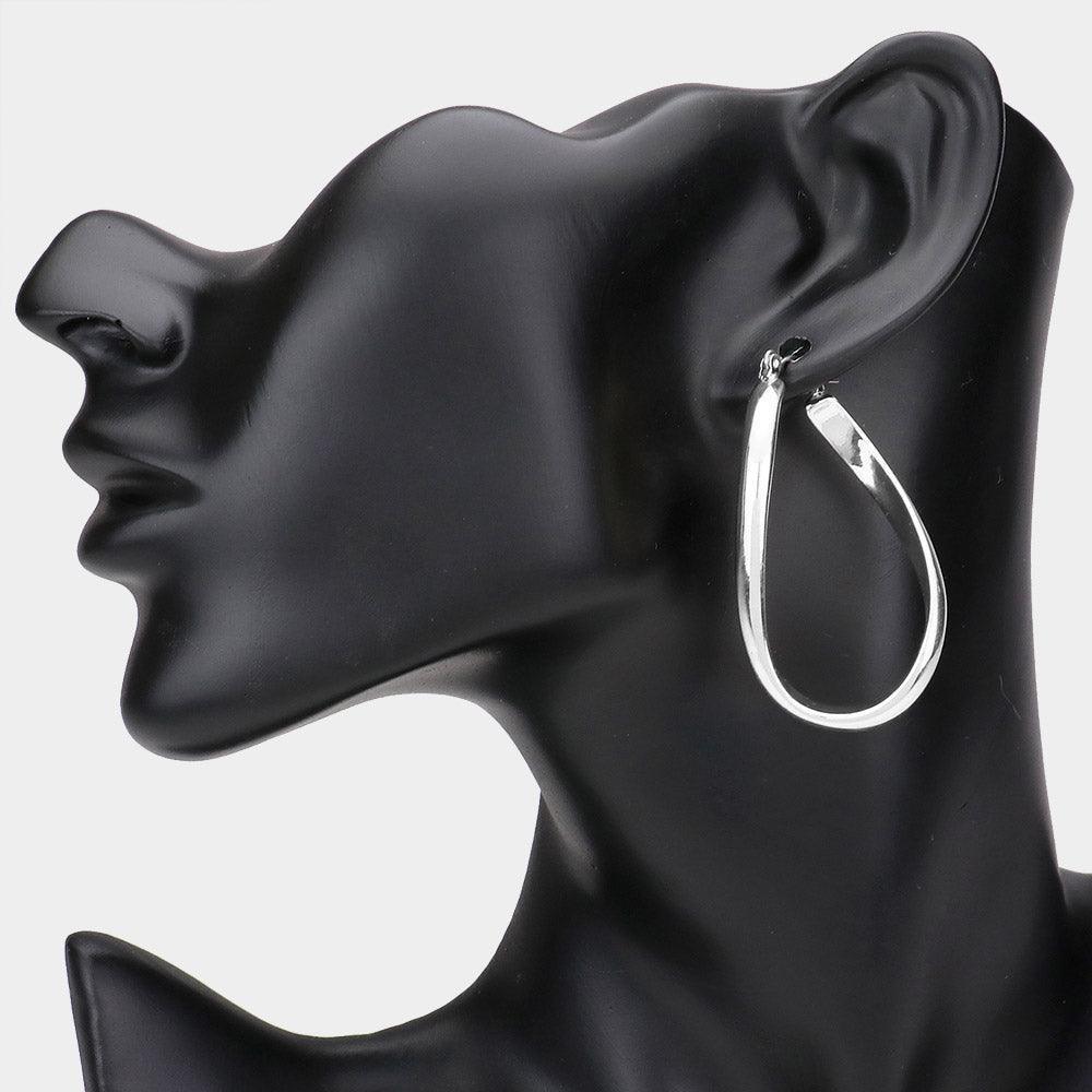 Twisted Metal Oval Hoop Pin Catch Earrings - Jewelry Store by Erik Rayo
