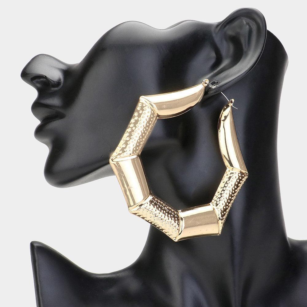 Gold Metal Bamboo Hoop Pin Catch Earrings - Jewelry Store by Erik Rayo