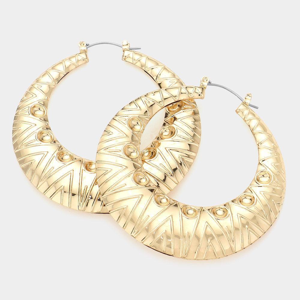 Gold Chunky Textured Metal Hoop Pin Catch Earrings - Jewelry Store by Erik Rayo