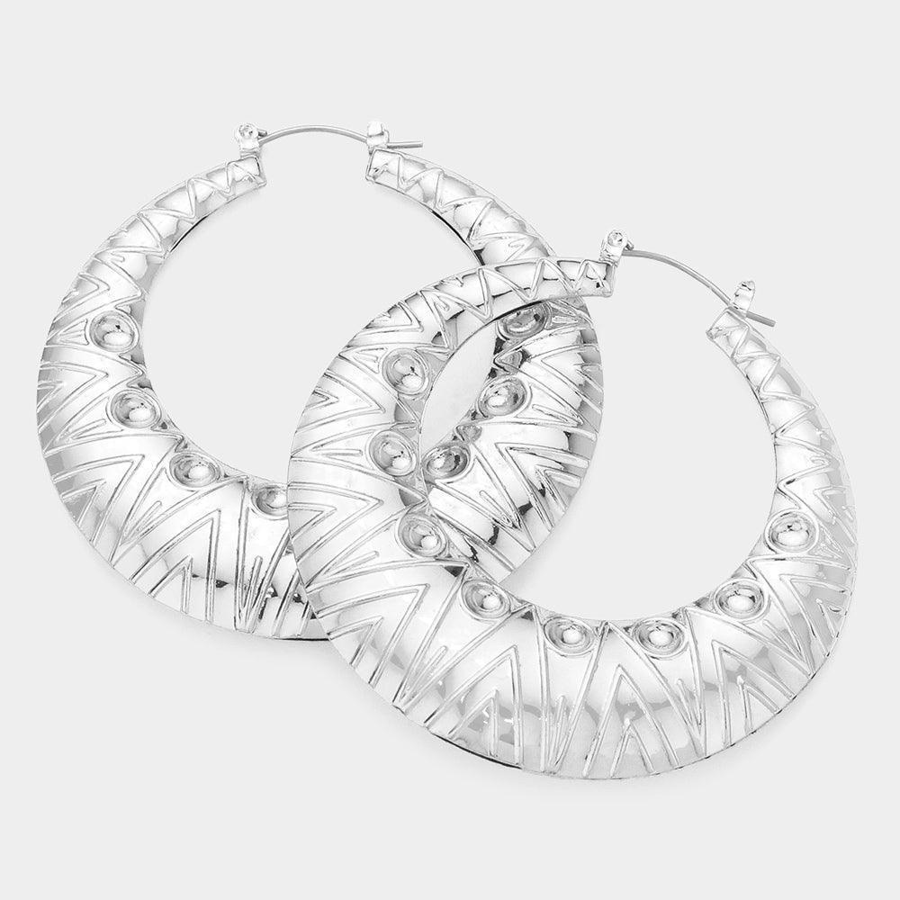 Chunky Textured Metal Hoop Pin Catch Earrings - Jewelry Store by Erik Rayo