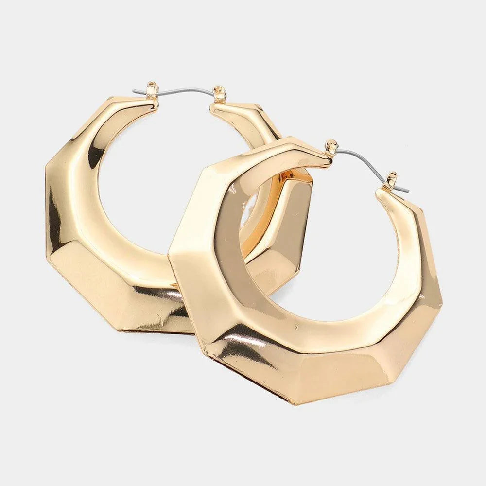 Gold Geometric Metal Hoop Pin Catch Earrings - Jewelry Store by Erik Rayo