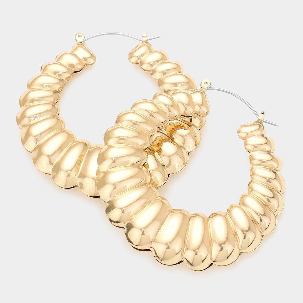Gold Chunky Textured Metal Hoop Pin Catch Earrings - Jewelry Store by Erik Rayo