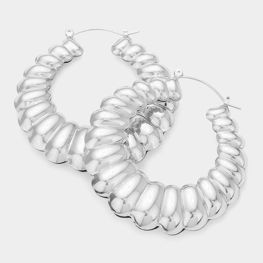 Chunky Textured Metal Hoop Pin Catch Earrings - Jewelry Store by Erik Rayo