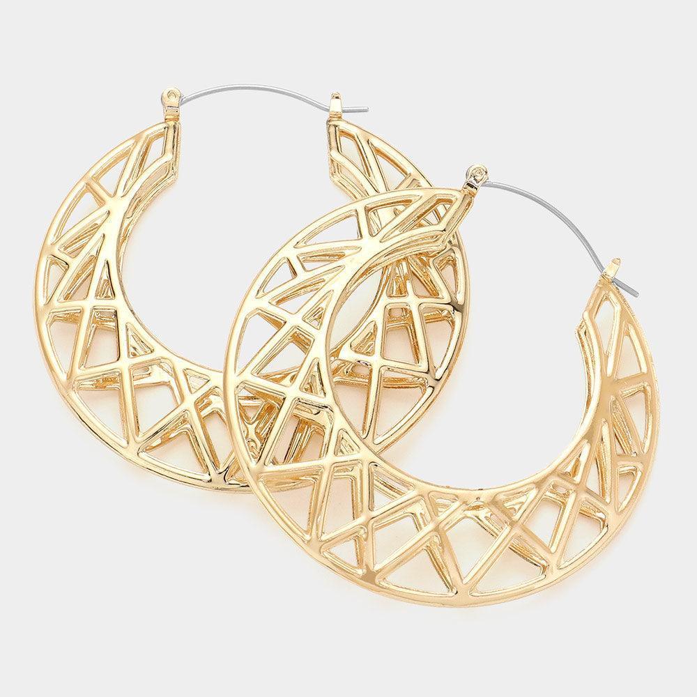 Gold Cutout Metal Hoop Pin Catch Earrings - Jewelry Store by Erik Rayo