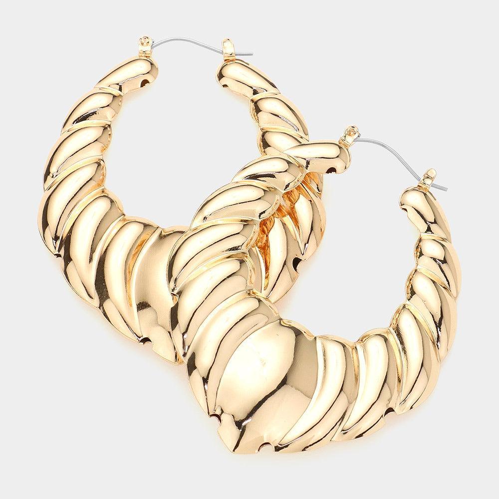 Gold Chunky Textured Teardrop Metal Hoop Pin Catch Earrings - Jewelry Store by Erik Rayo