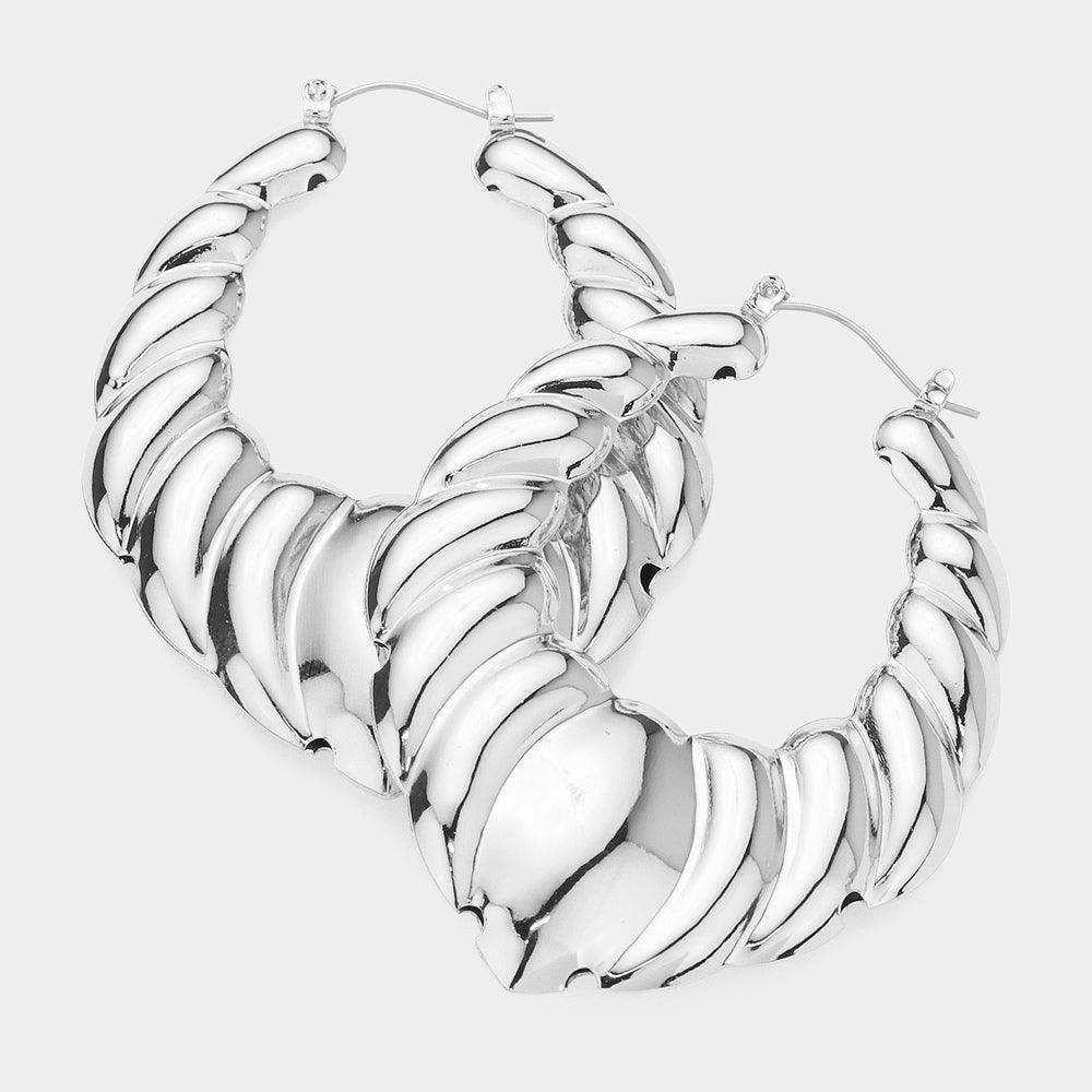 Chunky Textured Teardrop Metal Hoop Pin Catch Earrings - Jewelry Store by Erik Rayo