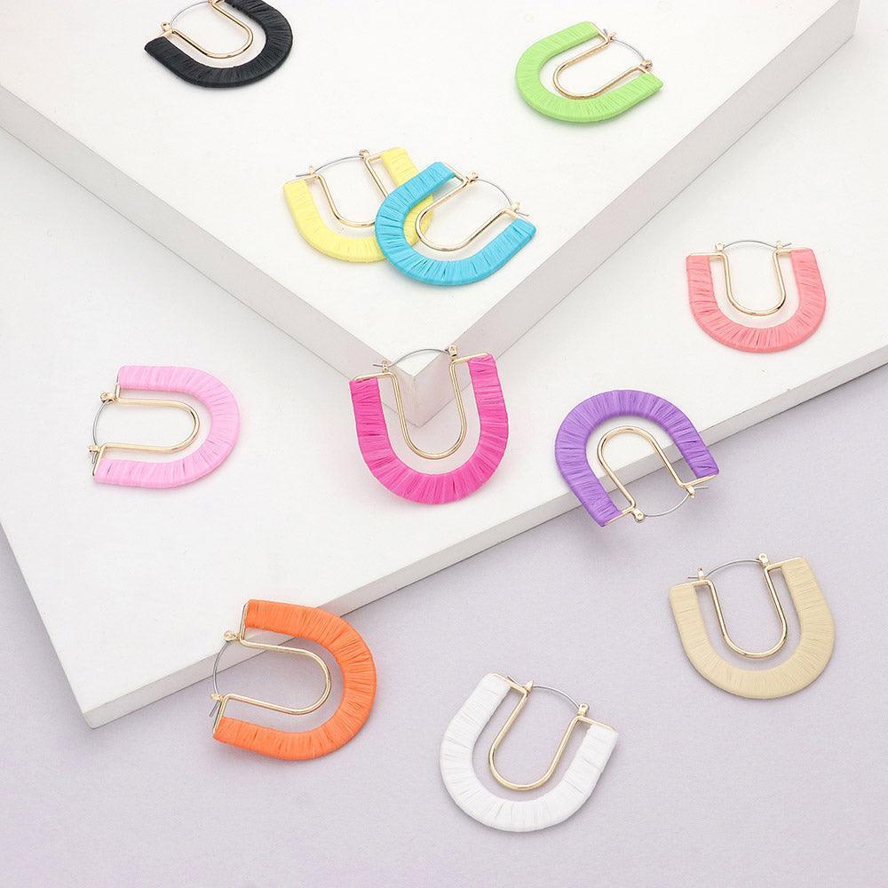 Black Raffia Wrapped U Shape Pin Catch Earrings - Jewelry Store by Erik Rayo