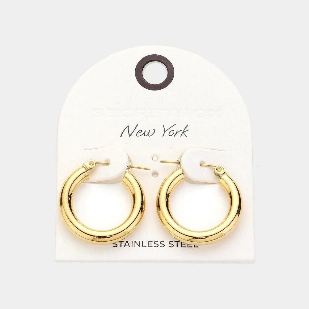 Gold Stainless Steel Hoop Pin Catch Earrings - Jewelry Store by Erik Rayo