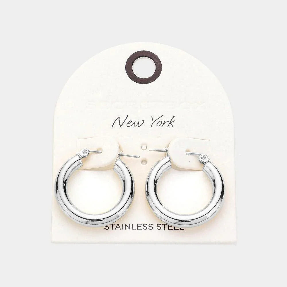 Stainless Steel Hoop Pin Catch Earrings - Jewelry Store by Erik Rayo