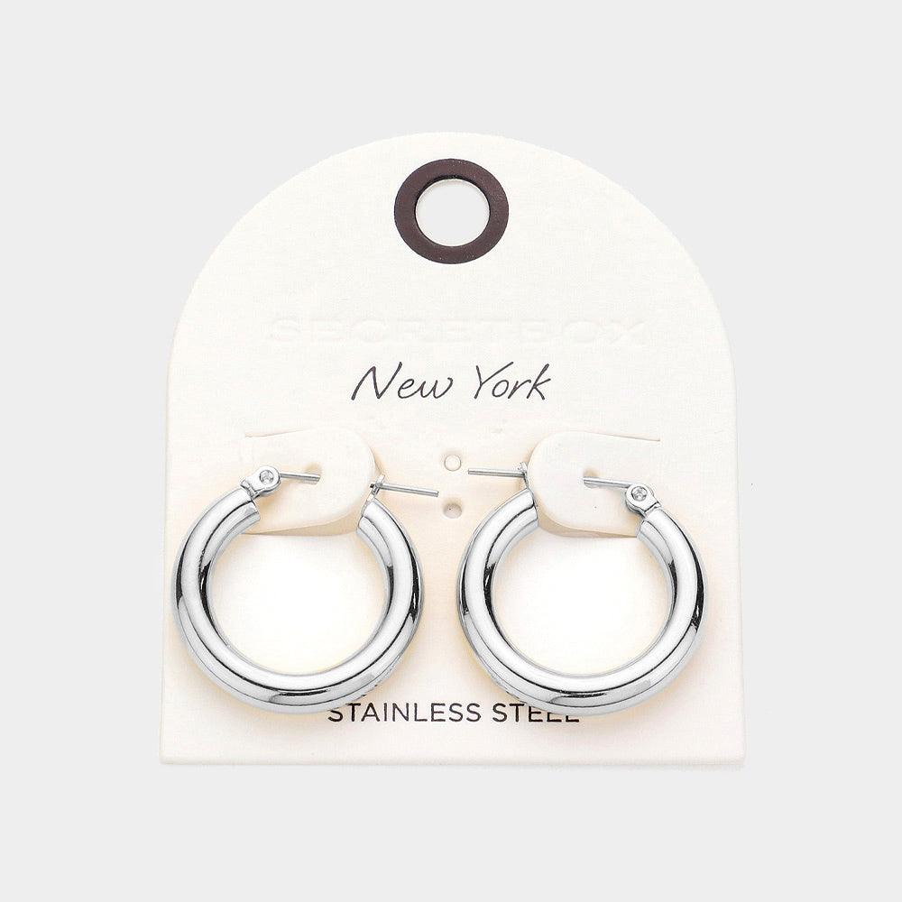 Stainless Steel Hoop Pin Catch Earrings