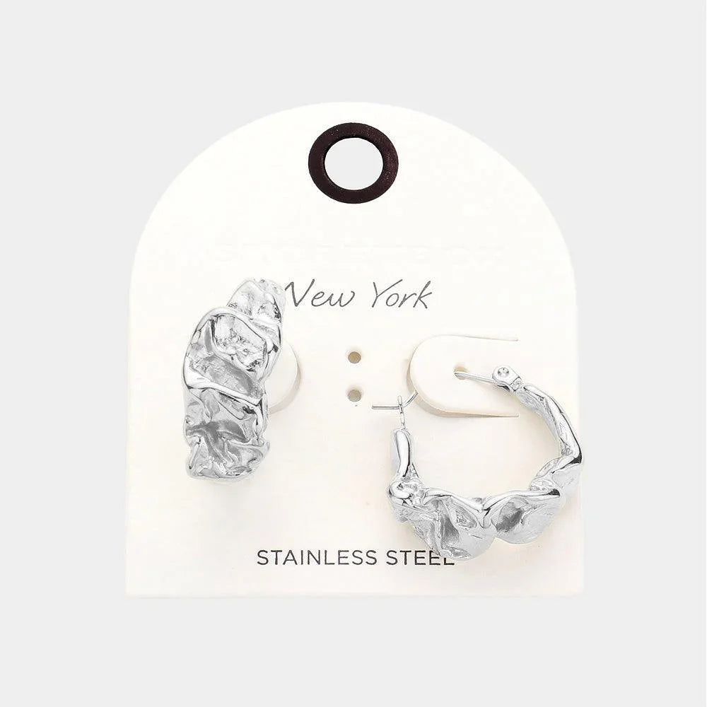 Textured Stainless Steel Hoop Earrings - Jewelry Store by Erik Rayo