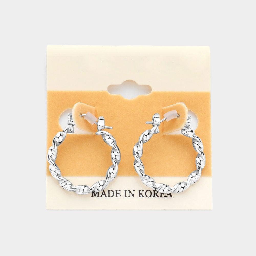 Silver Twisted Metal Hoop Pin Catch Earrings - Jewelry Store by Erik Rayo