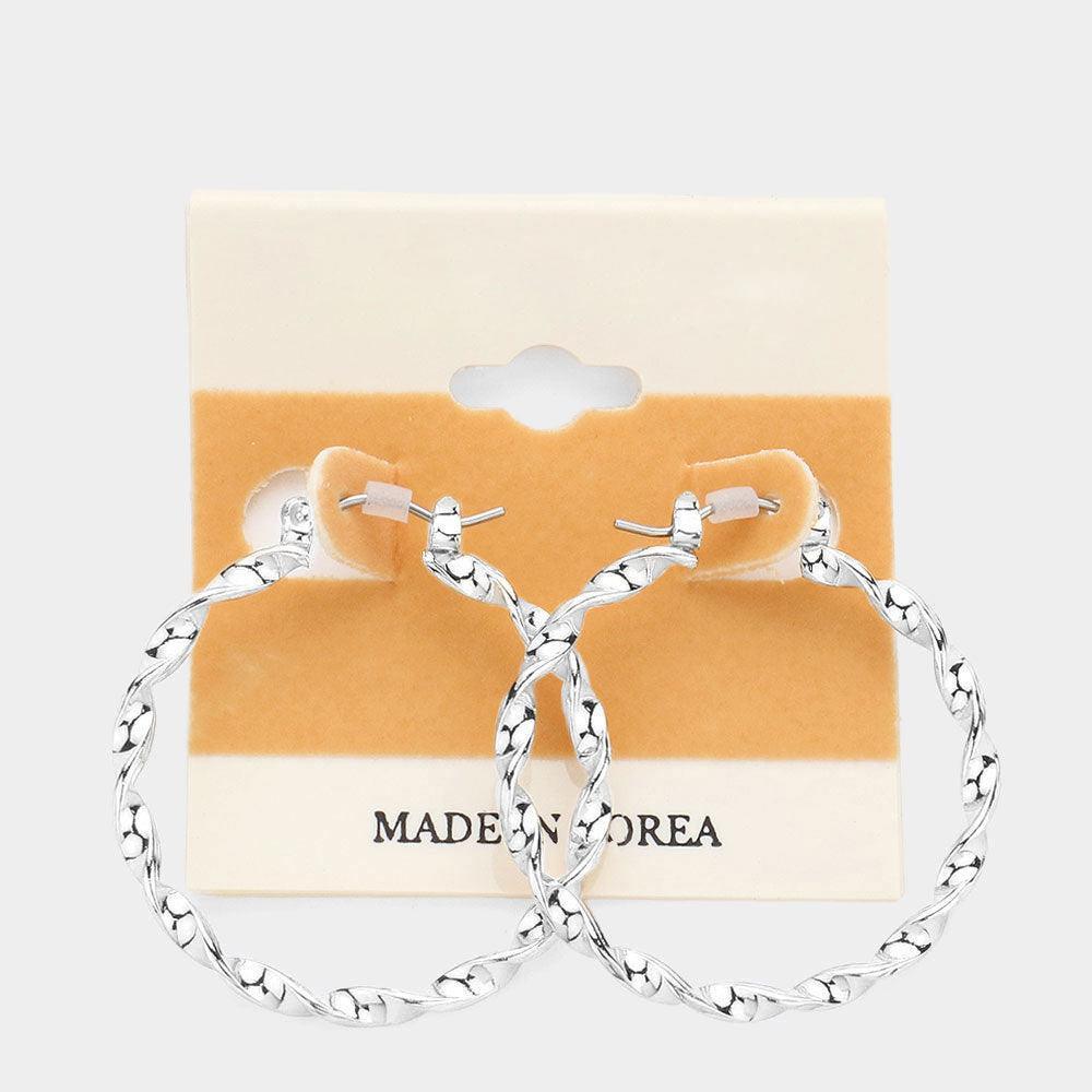 Silver Twisted Metal Hoop Pin Catch Earrings - Jewelry Store by Erik Rayo