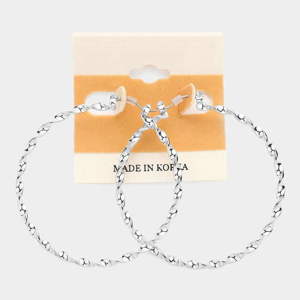 Silver Twisted Metal Hoop Pin Catch Earrings - Jewelry Store by Erik Rayo