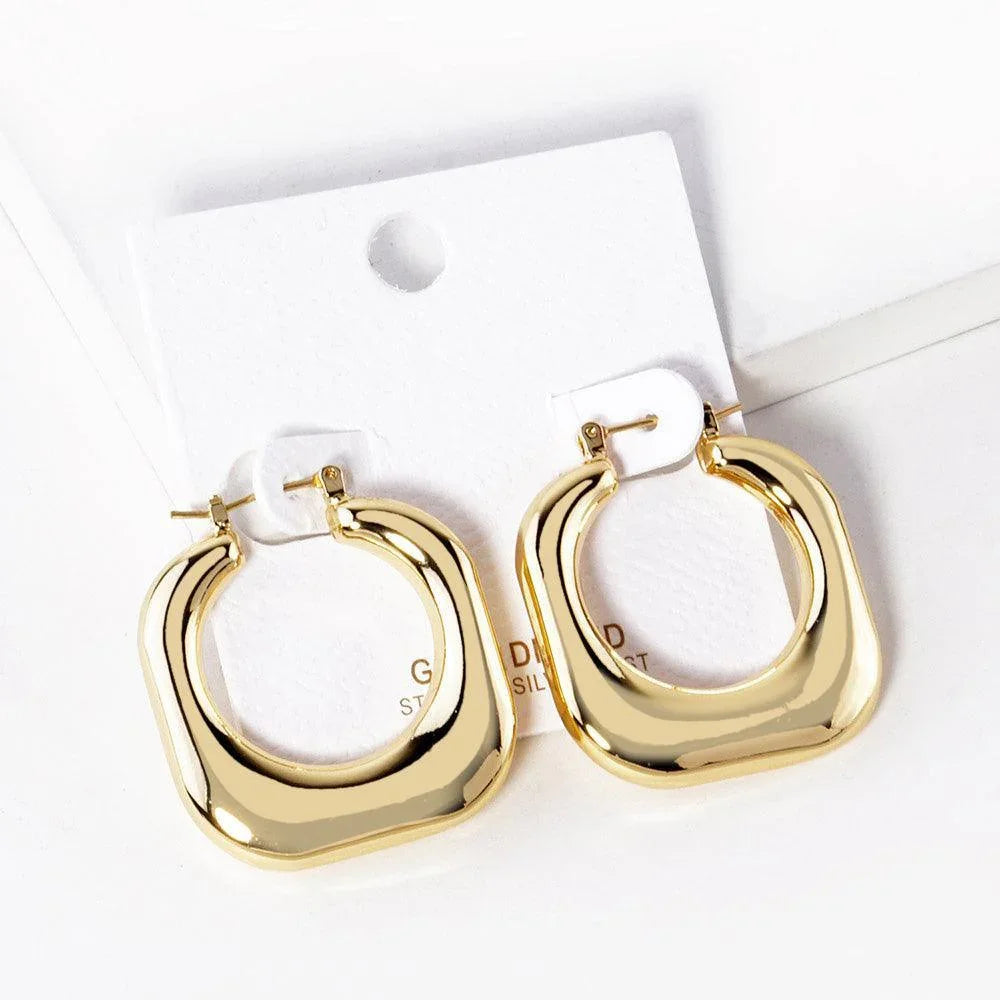 Silver Gold Dipped Square Metal Hoop Pin Catch Earrings - Jewelry Store by Erik Rayo