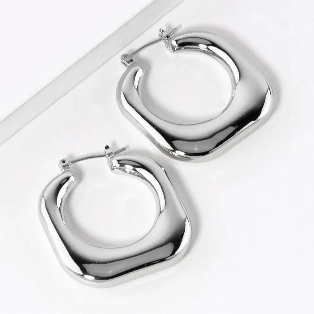Silver White Gold Dipped Square Metal Hoop Pin Catch Earrings - Jewelry Store by Erik Rayo