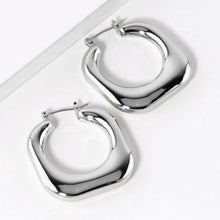 Load image into Gallery viewer, Silver White Gold Dipped Square Metal Hoop Pin Catch Earrings
