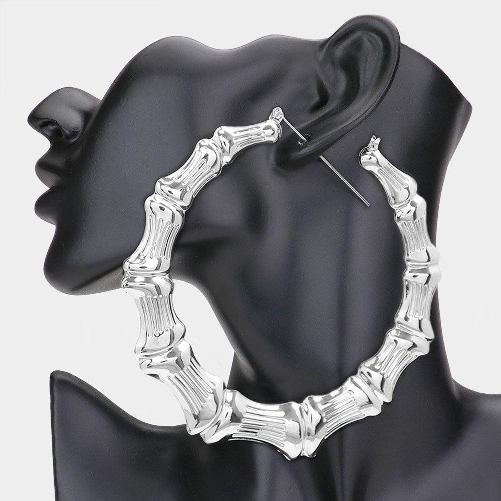 Oversized Metal Bamboo Pin Catch Hoop Earrings - Jewelry Store by Erik Rayo