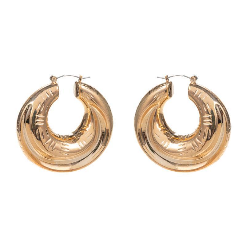 Gold Textured Metal Boho Hoop Pin Catch Earrings - Jewelry Store by Erik Rayo