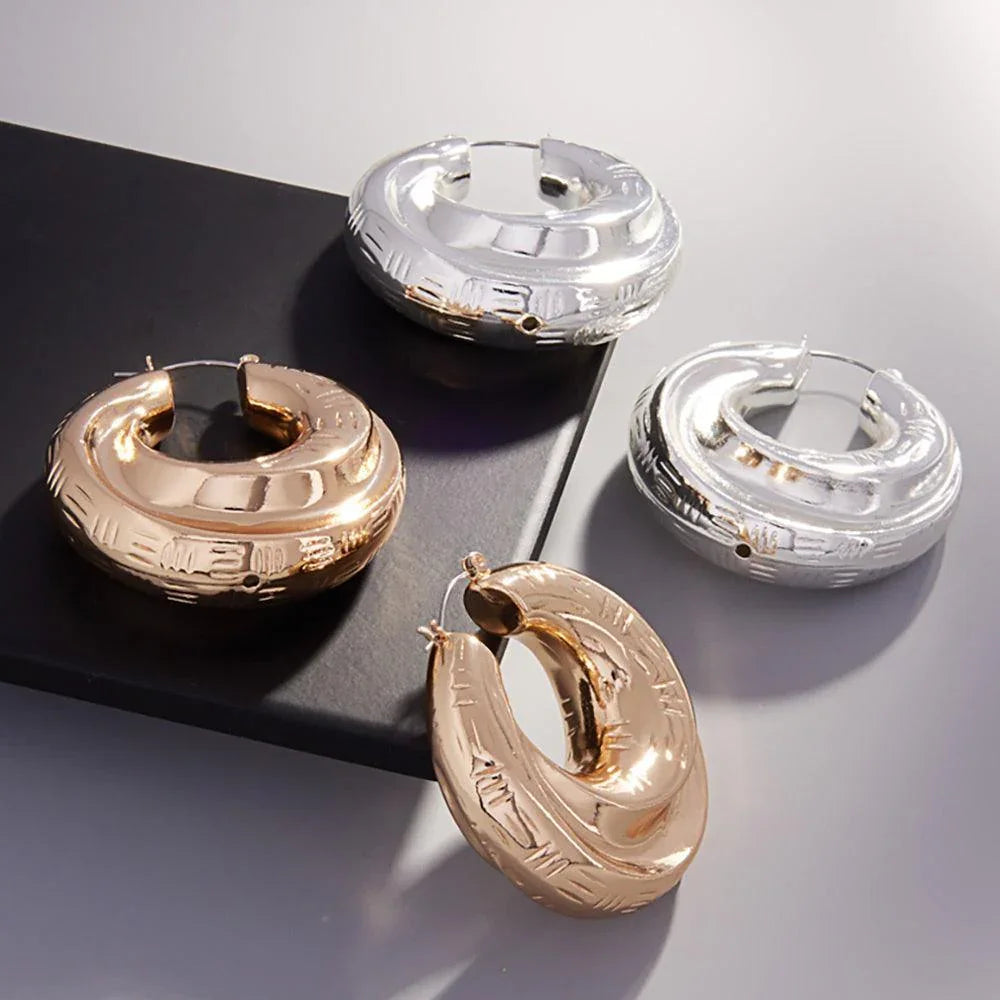 Gold Textured Metal Boho Hoop Pin Catch Earrings - Jewelry Store by Erik Rayo