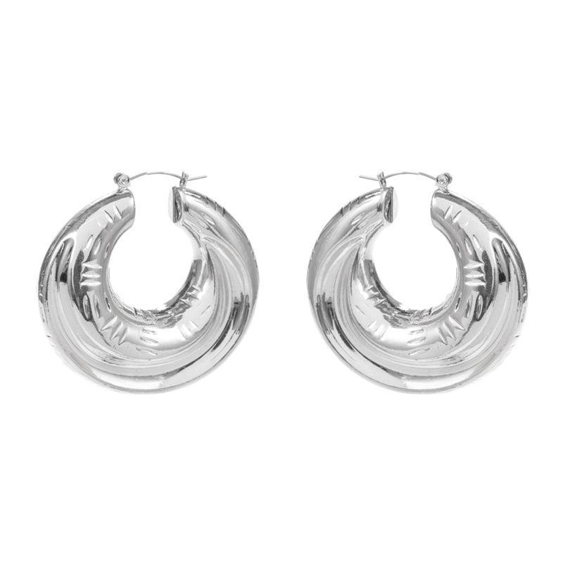 Silver Textured Metal Boho Hoop Pin Catch Earrings - Jewelry Store by Erik Rayo