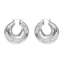 Load image into Gallery viewer, Silver Textured Metal Boho Hoop Pin Catch Earrings
