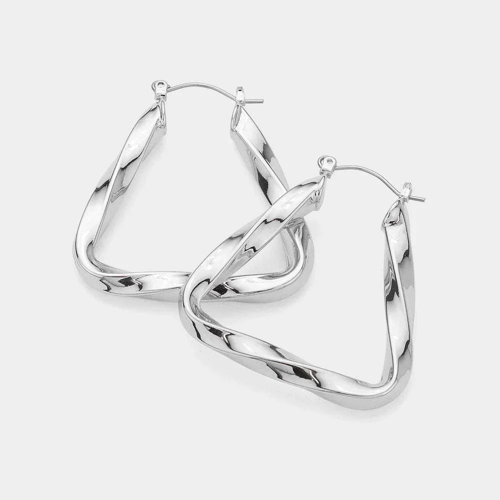 Twisted Metal Triangle Hoop Pin Catch Earrings - Jewelry Store by Erik Rayo