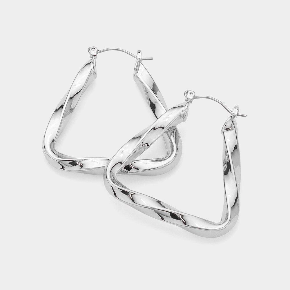 Twisted Metal Triangle Hoop Pin Catch Earrings