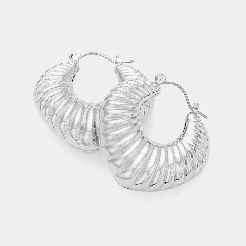 Textured Metal Hoop Pin Catch Earrings - Jewelry Store by Erik Rayo