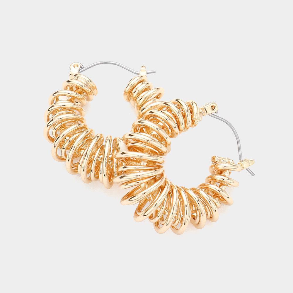 Gold Metal Coil Hoop Pin Catch Earrings - Jewelry Store by Erik Rayo