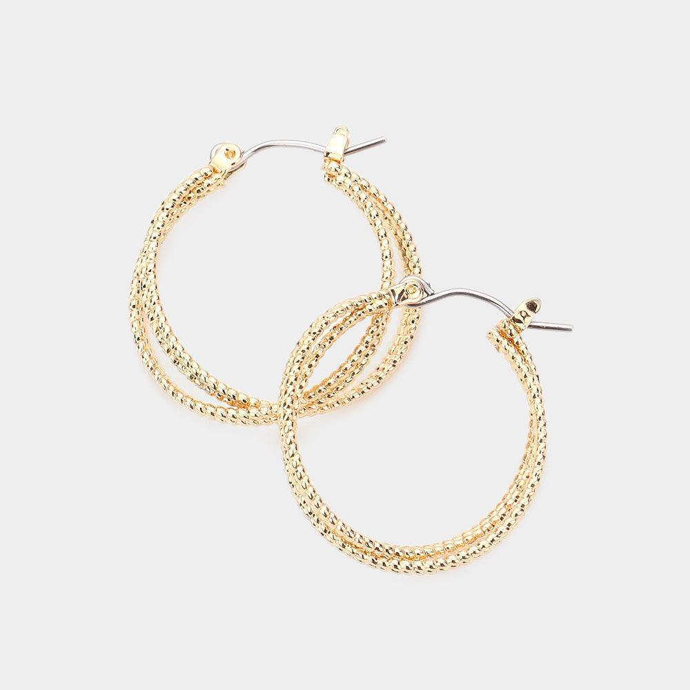 Gold Rope Textured Metal Hoop Pin Catch Earrings - Jewelry Store by Erik Rayo