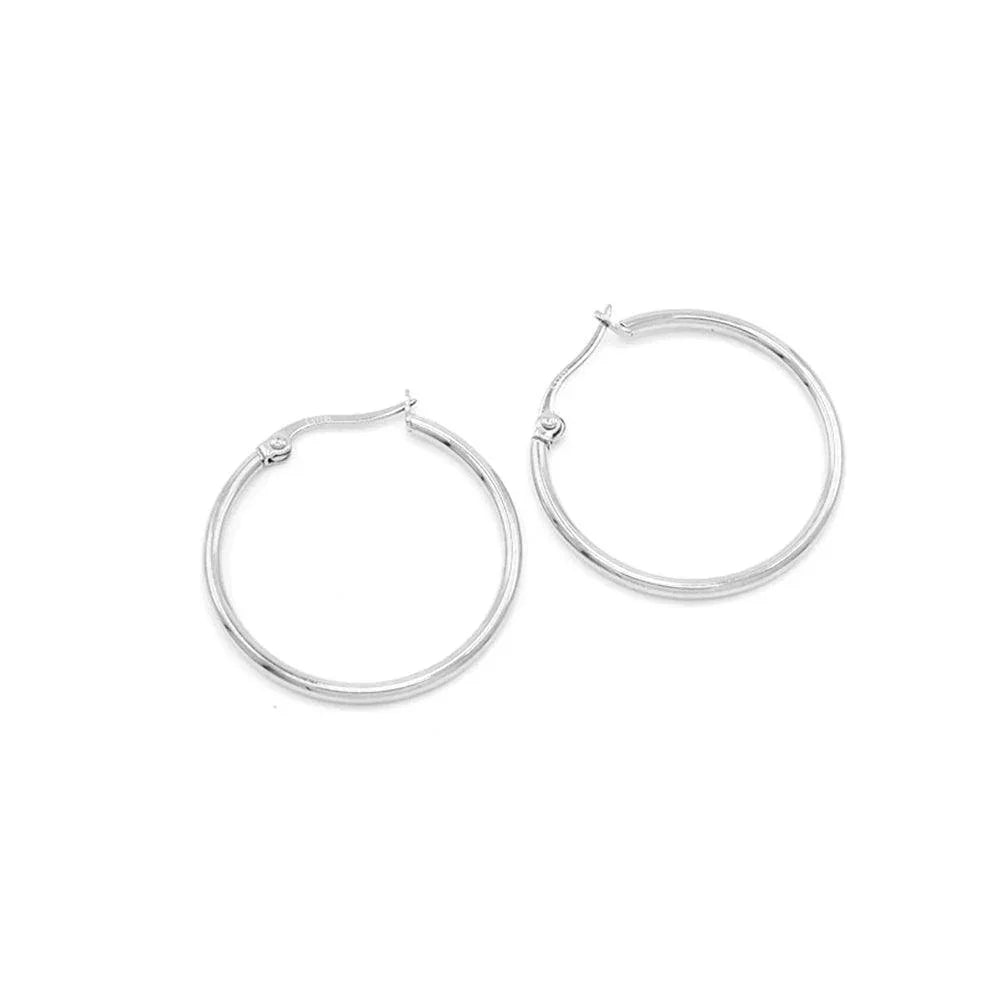 Stainless Steel 1.2 Inch Metal Hoop Pin Catch Earrings - Jewelry Store by Erik Rayo