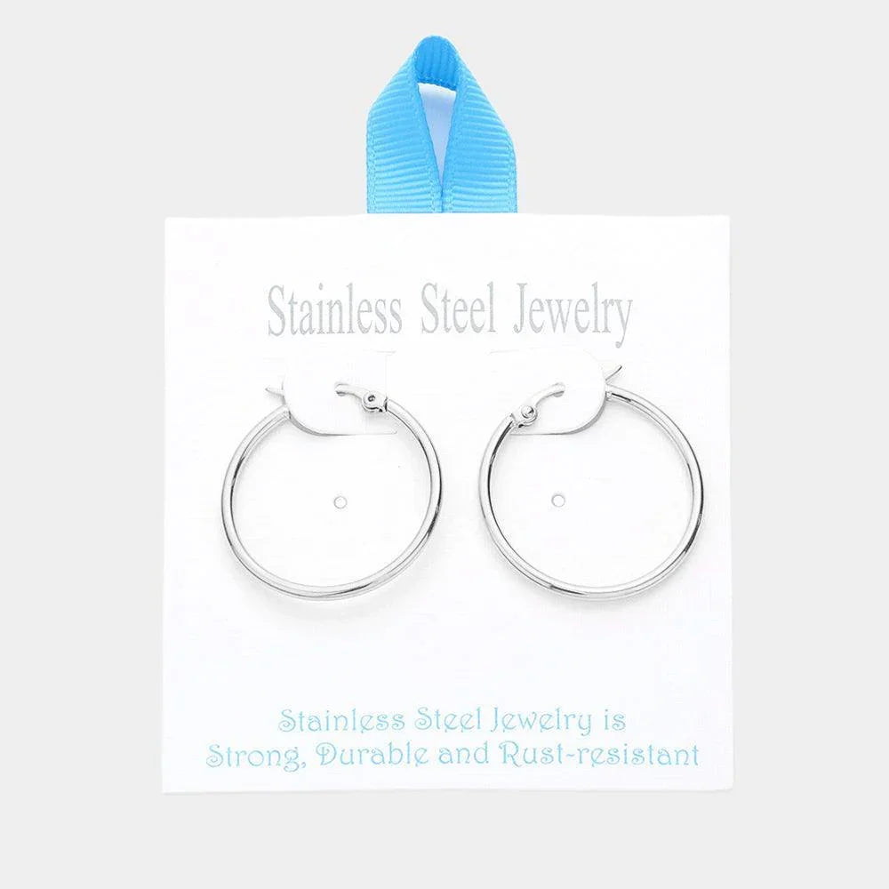 Stainless Steel 1.2 Inch Metal Hoop Pin Catch Earrings - Jewelry Store by Erik Rayo