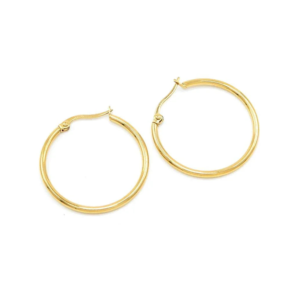 Gold 18K Gold Dipped Stainless Steel 1.5 Inch Metal Hoop Pin Catch Earrings - Jewelry Store by Erik Rayo