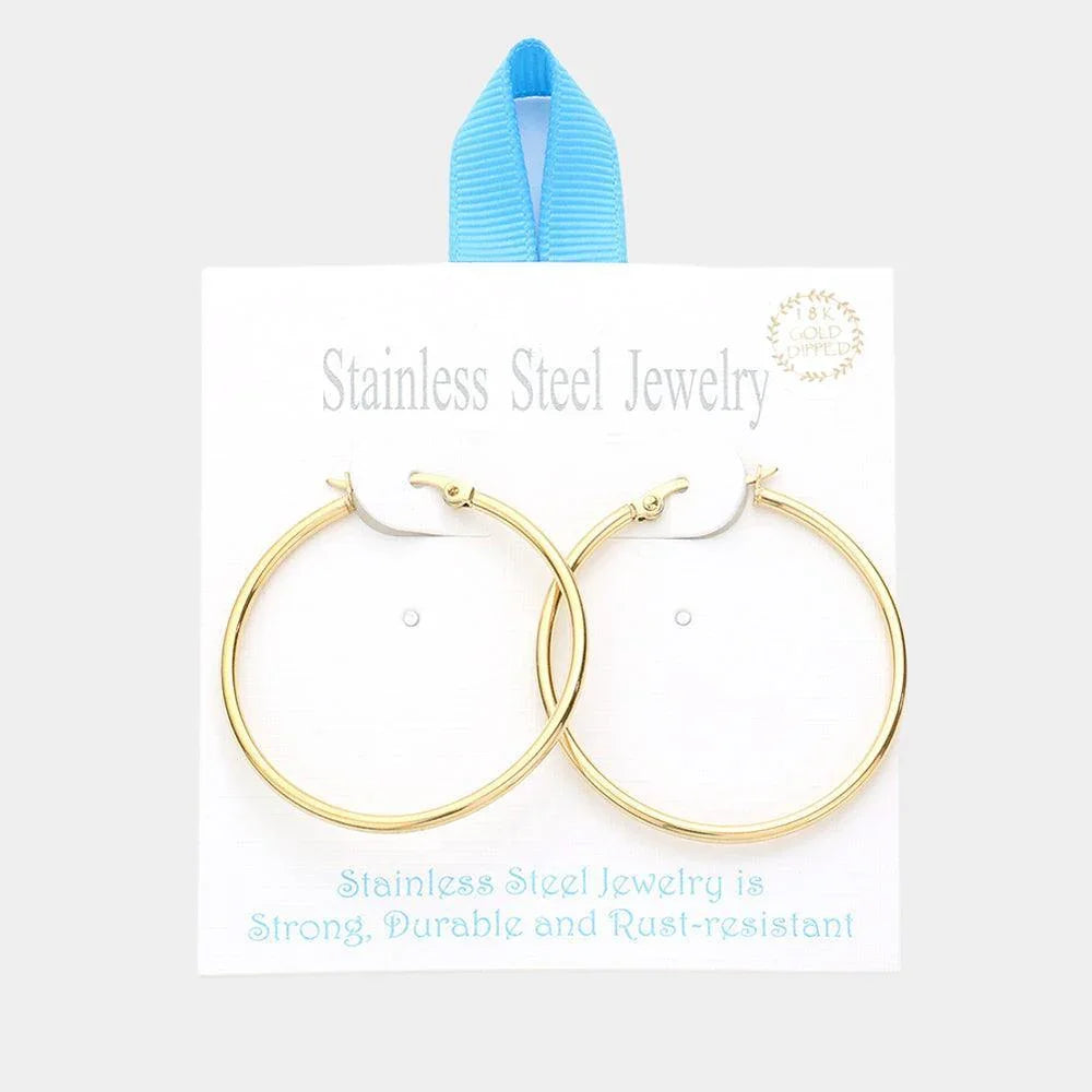 Gold 18K Gold Dipped Stainless Steel 1.5 Inch Metal Hoop Pin Catch Earrings - Jewelry Store by Erik Rayo