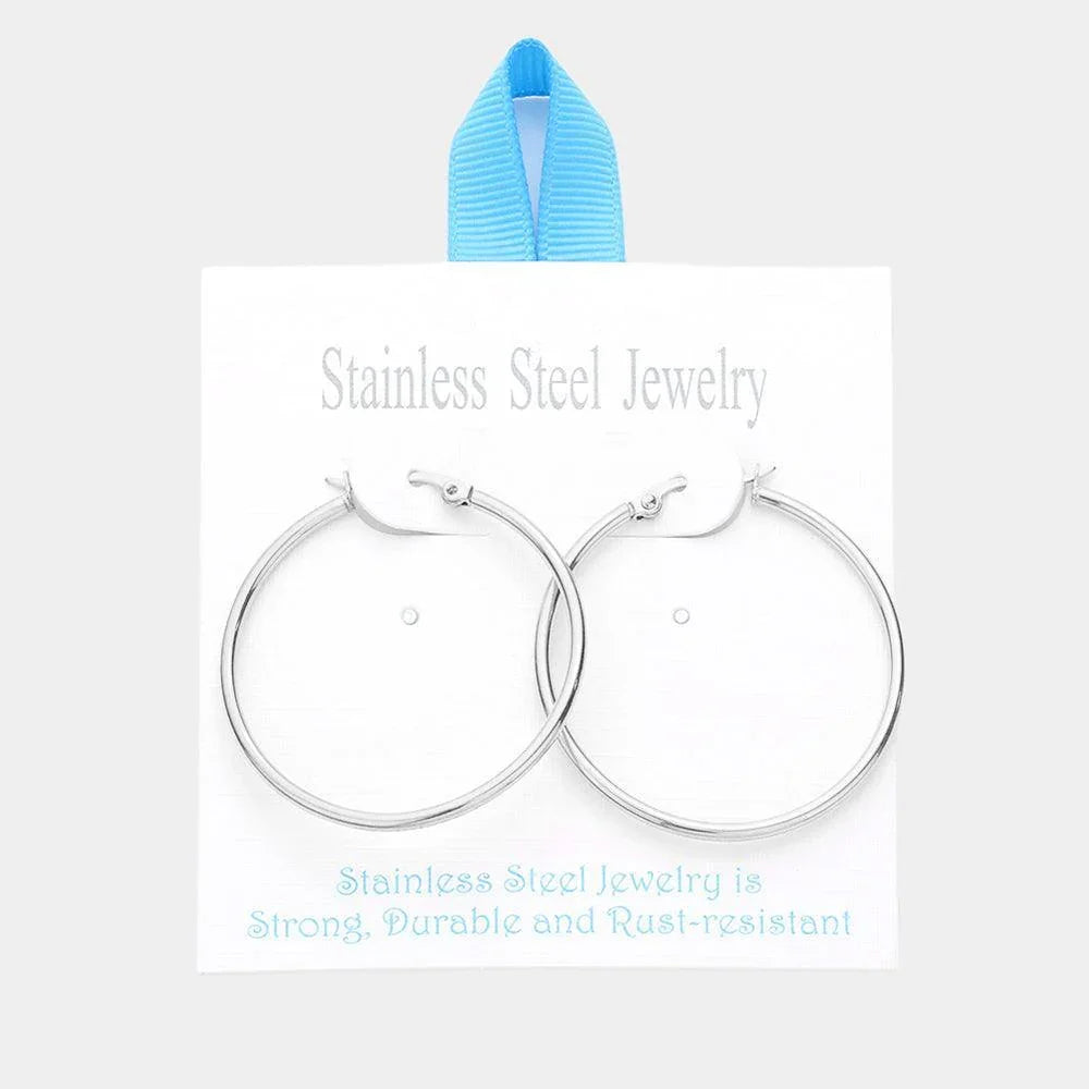 Stainless Steel 1.5 Inch Metal Hoop Pin Catch Earrings - Jewelry Store by Erik Rayo